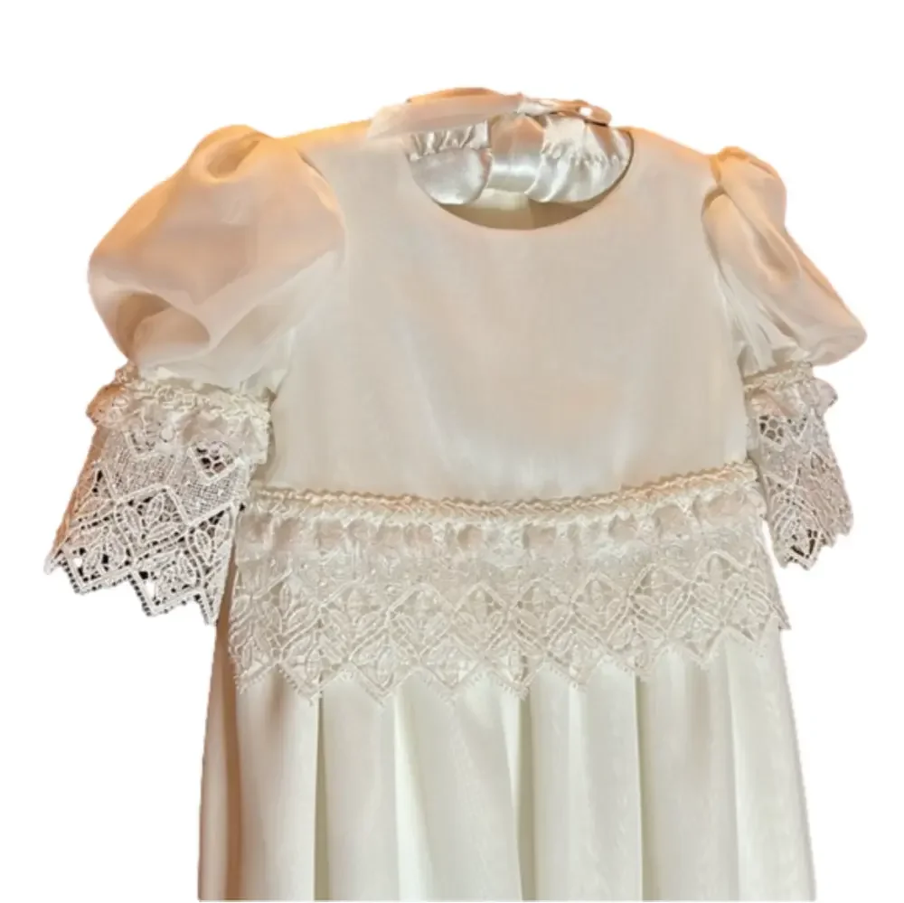 CHRISTENING GOWN Handmade! Every Precious Detail! With Lace & Pearl Trim Bonnet
